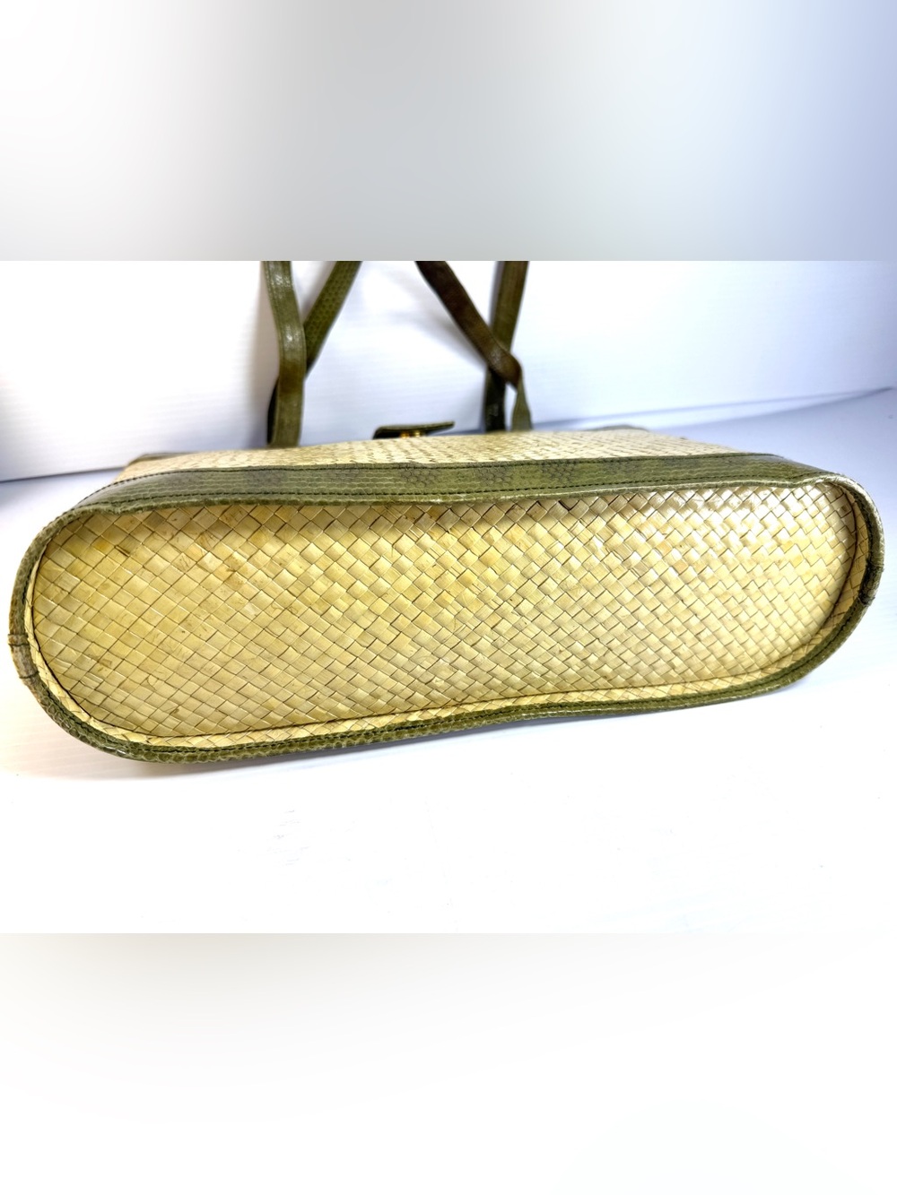 Source Unknown Olive Green And Natural Woven Tote View 5